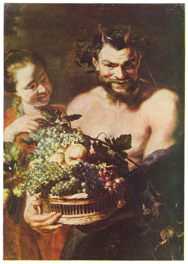 Петер Пауль Рубенс - Сатир и девушка с корзиной фруктов