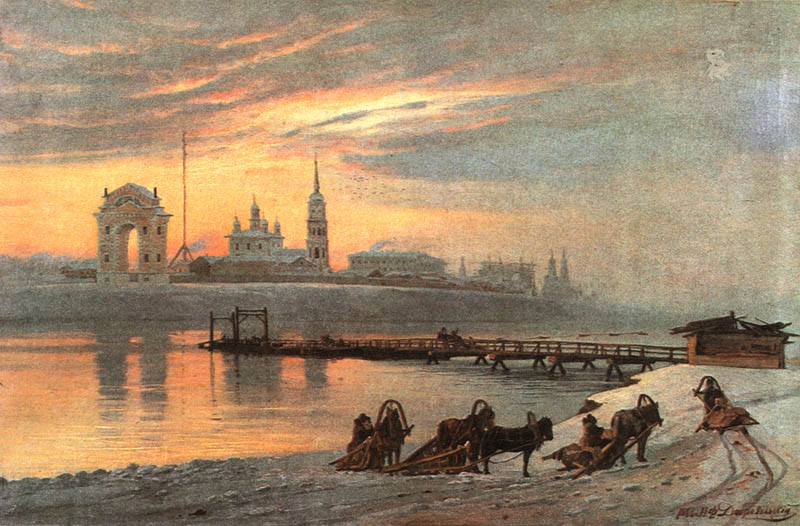 Н. Добровольский - Иркутск. Переправа через Ангару (1886)